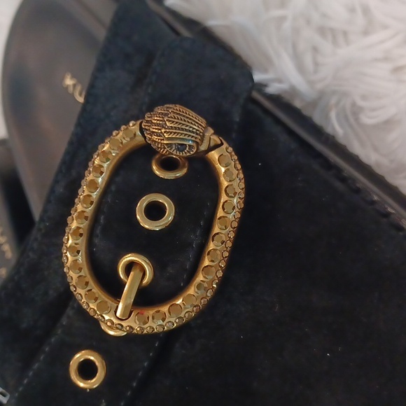 Kurt Geiger London Mayfair Crystal Embellished Eagle Head Buckle Mules Black - Picture 4 of 11